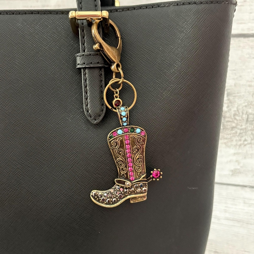 Bronze Rhinestone Western Boot Keychain Purse Charm Keychain Bag Accessory - Picture 3 of 3